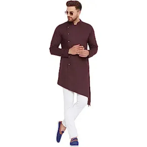 HYPERNATION Men's Solid Pure Cotton brown 🤎 Kurta - Picture 2 of 8
